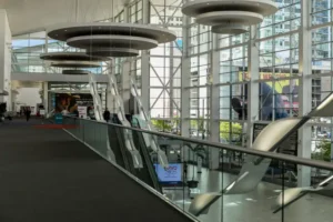 Interior view of the Denver Convention Center showcasing modern architecture and design.