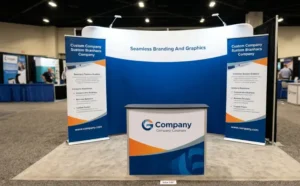 North Texas business trade show booth with tension fabric wall and banner stands