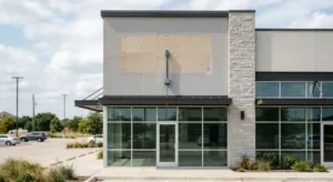 retail storefront in Texas after an exterior channel letter sign has been professionally removed